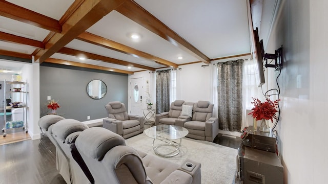 120 Gatone Dr, Hendersonville, TN 37075 - living area featuring dark wood-style flooring, baseboards, beam ceiling, and recessed lighting