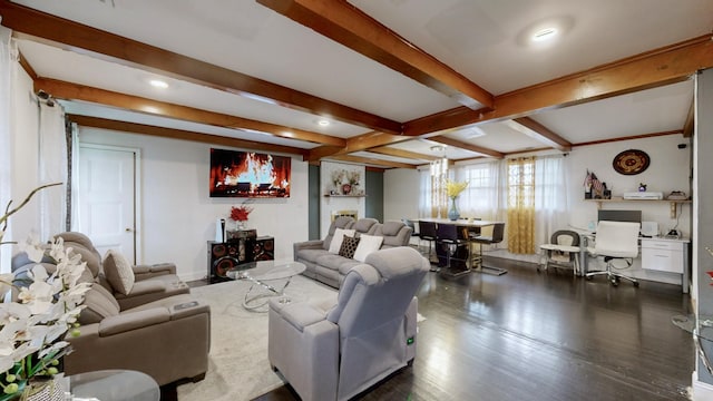 120 Gatone Dr, Hendersonville, TN 37075 - living room featuring recessed lighting, dark wood-style flooring, and beam ceiling
