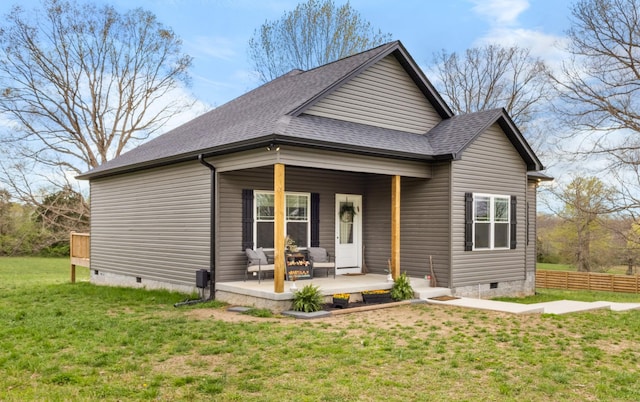 1274 Ridgecrest Dr, Dickson, TN 37055 - view of front of home with a front lawn, crawl space, a shingled roof, and fence