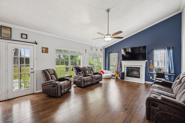 living room featuring a ceiling fan, hardwood / wood-style floors, and a healthy amount of sunlight