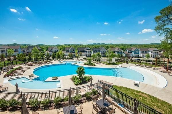 249 Moray Ct, Franklin, TN 37064 - pool featuring fence, a residential view, and a patio area