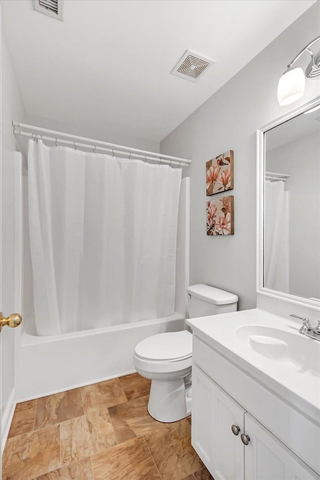 106 Irving Hills Ct, Lascassas, TN 37085 - bathroom with toilet, vanity, shower / tub combo with curtain, and visible vents