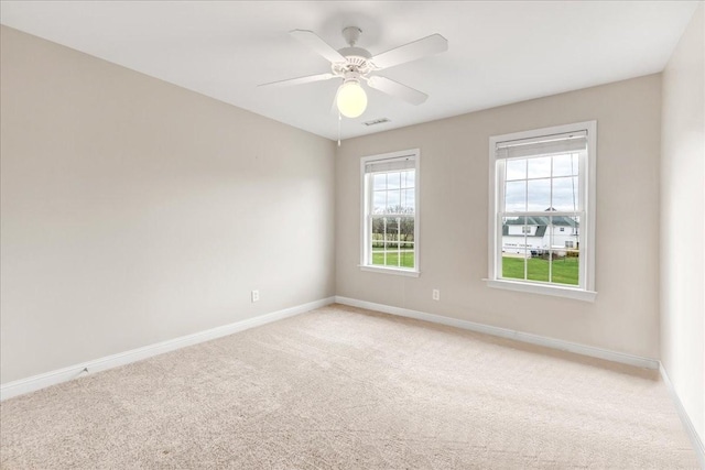 106 Irving Hills Ct, Lascassas, TN 37085 - empty room with baseboards, visible vents, a ceiling fan, and light carpet