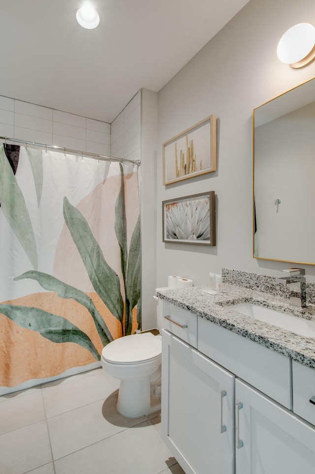 1122 Harmony Way, Nashville, TN 37207 - bathroom featuring a shower with shower curtain, toilet, tile patterned flooring, and vanity