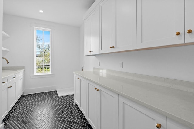 3411 Richards St, Nashville, TN 37215 - kitchen featuring light countertops, baseboards, recessed lighting, white cabinetry, and open shelves