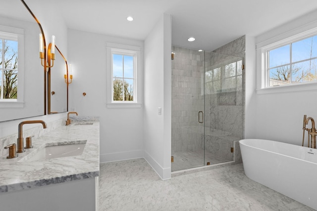 3411 Richards St, Nashville, TN 37215 - full bath featuring a freestanding bath, a sink, baseboards, and a shower stall