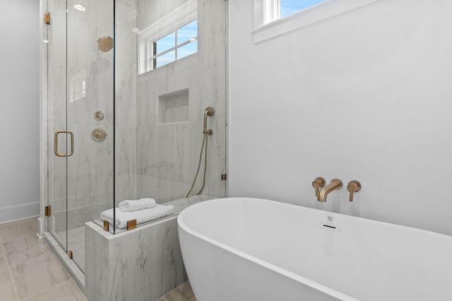 3411 Richards St, Nashville, TN 37215 - full bath with marble finish floor, a freestanding tub, and a marble finish shower