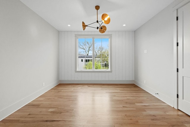 3411 Richards St, Nashville, TN 37215 - unfurnished dining area with baseboards, light wood-style flooring, a chandelier, and recessed lighting