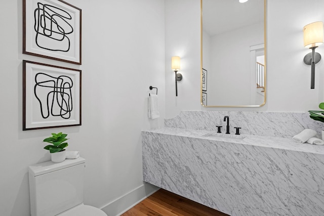 3411 Richards St, Nashville, TN 37215 - bathroom with baseboards, a sink, toilet, and wood finished floors