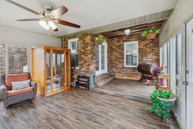 interior space featuring french doors and a ceiling fan