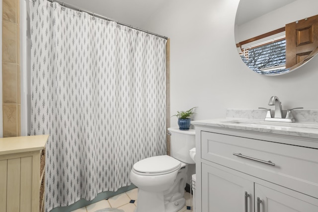 1737 Bratton Ln, Williamsport, TN 38487 - bathroom with tile patterned floors, curtained shower, toilet, and vanity