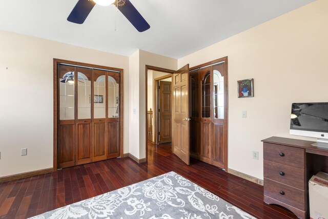 1737 Bratton Ln, Williamsport, TN 38487 - bedroom with a ceiling fan, dark wood finished floors, and baseboards