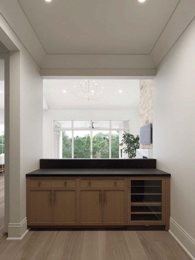 544 Bonaire Ln, Franklin, TN 37064 - bar with a chandelier, light wood-type flooring, and recessed lighting