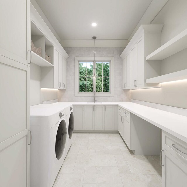 544 Bonaire Ln, Franklin, TN 37064 - washroom with cabinet space, washer and clothes dryer, and recessed lighting
