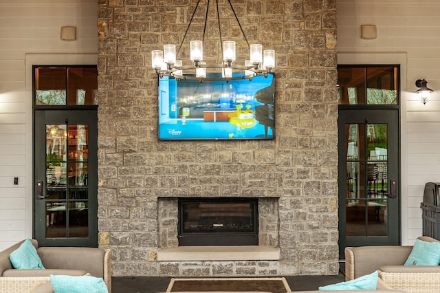 living area with a fireplace