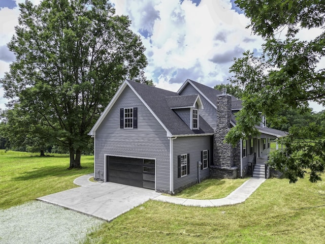 718 Darrell Rye Rd, Erin, TN 37061 - view of front of property featuring concrete driveway, a chimney, a front yard, and a shingled roof