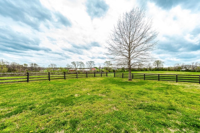 view of yard with fence and a rural view