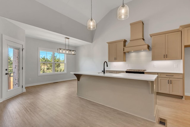 198 Creekside Dr, Lewisburg, TN 37091 - kitchen featuring custom range hood, light countertops, a sink, and visible vents
