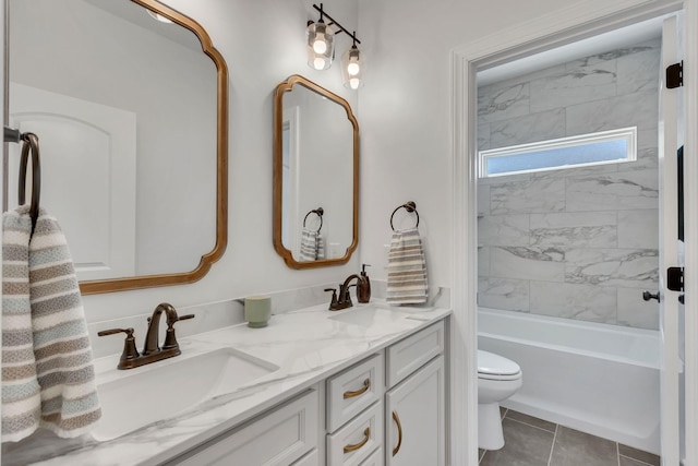 200 Creekside Dr, Lewisburg, TN 37091 - bathroom with double vanity, a sink, toilet, and tile patterned flooring