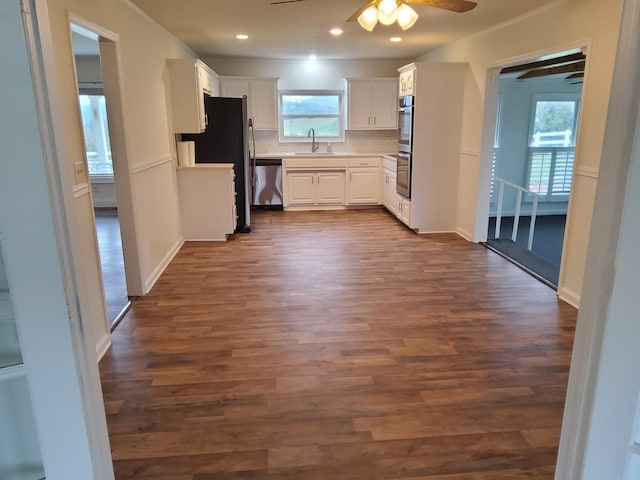 1833 Porterfield Rd, Readyville, TN 37149 - kitchen featuring tasteful backsplash, appliances with stainless steel finishes, dark wood finished floors, ceiling fan, and a sink