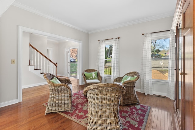 812 Deer Foot Ct, Nashville, TN 37221 - living area with wood-type flooring, baseboards, stairs, and a wealth of natural light