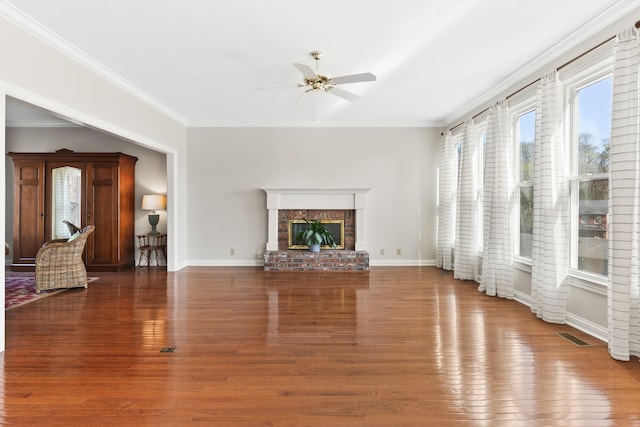 812 Deer Foot Ct, Nashville, TN 37221 - unfurnished living room with baseboards, ceiling fan, wood finished floors, and crown molding