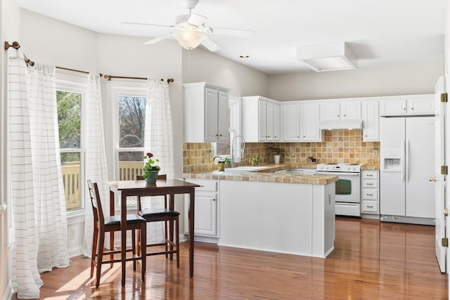 812 Deer Foot Ct, Nashville, TN 37221 - kitchen with decorative backsplash, a sink, under cabinet range hood, and white appliances