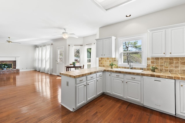 812 Deer Foot Ct, Nashville, TN 37221 - kitchen with dishwasher, a ceiling fan, a sink, and a peninsula