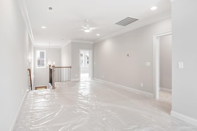 3180 Long Branch Cir, Franklin, TN 37064 - spare room with baseboards, visible vents, crown molding, and recessed lighting