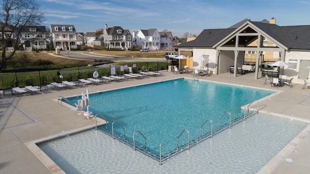 3180 Long Branch Cir, Franklin, TN 37064 - pool with a patio area, a residential view, and fence