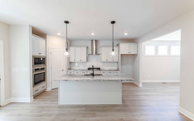 156 John T Alexander Blvd, Hendersonville, TN 37075 - kitchen with wall chimney exhaust hood, oven, built in microwave, backsplash, and baseboards