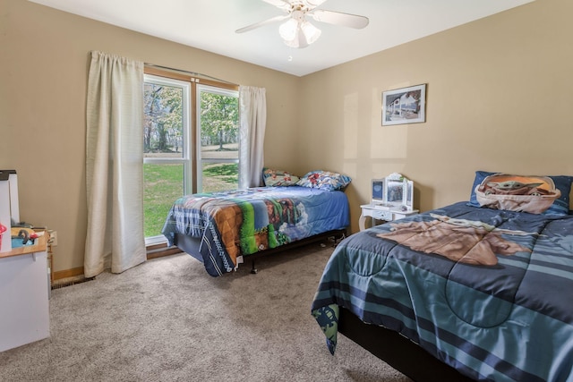 bedroom with carpet flooring and ceiling fan