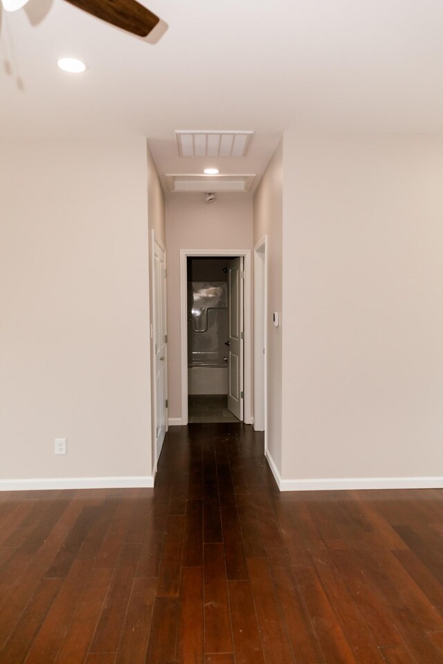 1361 Riley Hill Rd, Pulaski, TN 38478 - corridor with baseboards, visible vents, recessed lighting, and dark wood-type flooring