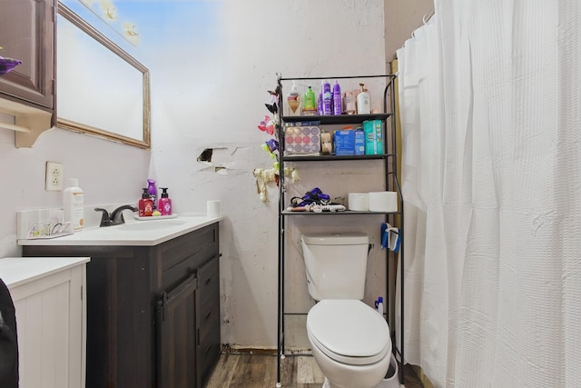 12 Dukes Ln, Kelso, TN 37348 - bathroom featuring vanity, a shower with curtain, toilet, and wood finished floors