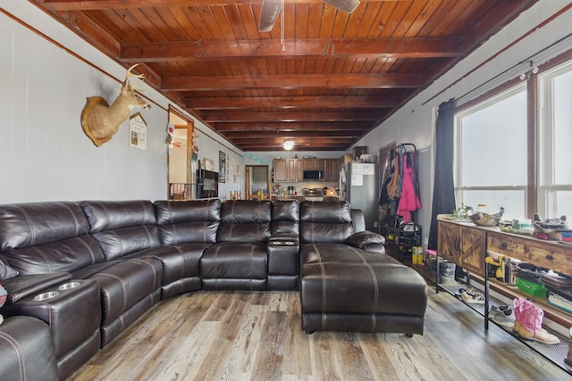 12 Dukes Ln, Kelso, TN 37348 - living area featuring beam ceiling, light wood-type flooring, and wooden ceiling