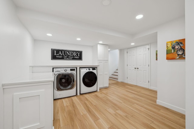 1048 Edgewater Cir, Gallatin, TN 37066 - washroom with recessed lighting, separate washer and dryer, baseboards, and light wood-style floors