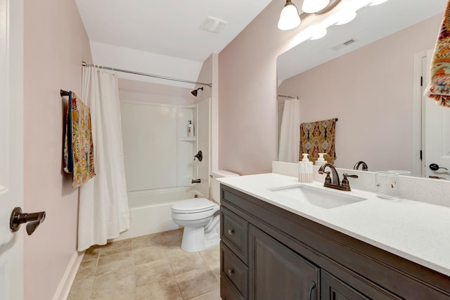 6029 Christmas Dr, Nolensville, TN 37135 - bathroom with visible vents, shower / bath combination with curtain, toilet, vanity, and tile patterned flooring