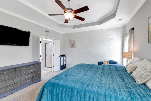6029 Christmas Dr, Nolensville, TN 37135 - bedroom featuring a raised ceiling, light colored carpet, ornamental molding, and visible vents