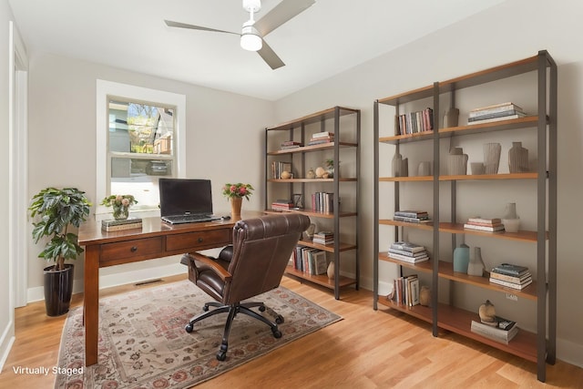 3106B Wellington Ave, Nashville, TN 37212 - office area featuring ceiling fan, baseboards, wood finished floors, and visible vents