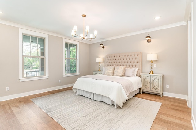 3106B Wellington Ave, Nashville, TN 37212 - bedroom with a chandelier, baseboards, recessed lighting, light wood finished floors, and ornamental molding