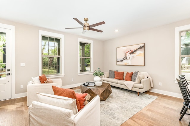 3106B Wellington Ave, Nashville, TN 37212 - living area with light wood-style floors, plenty of natural light, a ceiling fan, and recessed lighting