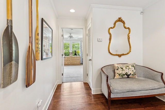 210 Cherokee Rd, Nashville, TN 37205 - hallway featuring recessed lighting, baseboards, crown molding, and wood finished floors