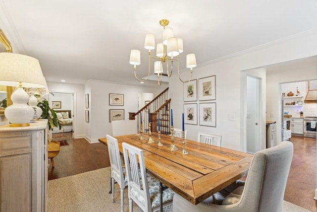 210 Cherokee Rd, Nashville, TN 37205 - dining space with crown molding, recessed lighting, a chandelier, wood finished floors, and baseboards