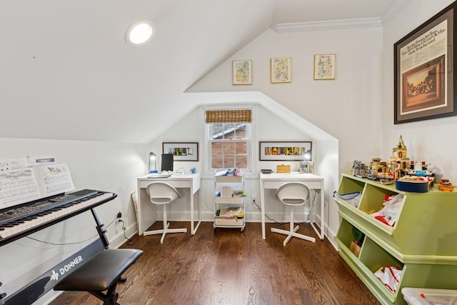 210 Cherokee Rd, Nashville, TN 37205 - recreation room featuring baseboards, wood finished floors, and lofted ceiling
