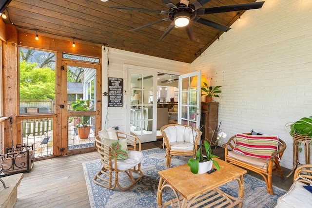 210 Cherokee Rd, Nashville, TN 37205 - sunroom / solarium with high vaulted ceiling, wooden ceiling, hardwood / wood-style floors, and ceiling fan