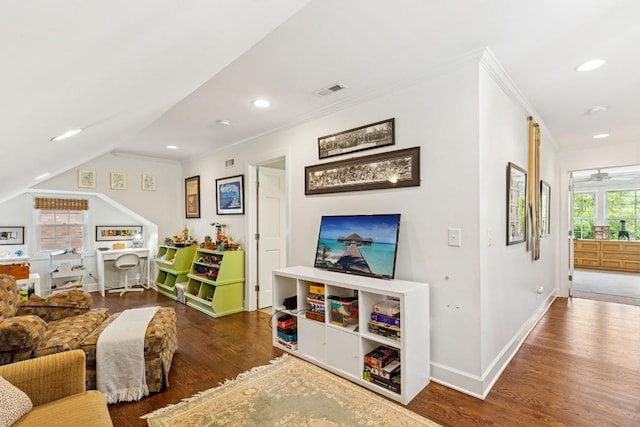 210 Cherokee Rd, Nashville, TN 37205 - playroom featuring recessed lighting, baseboards, crown molding, and wood finished floors