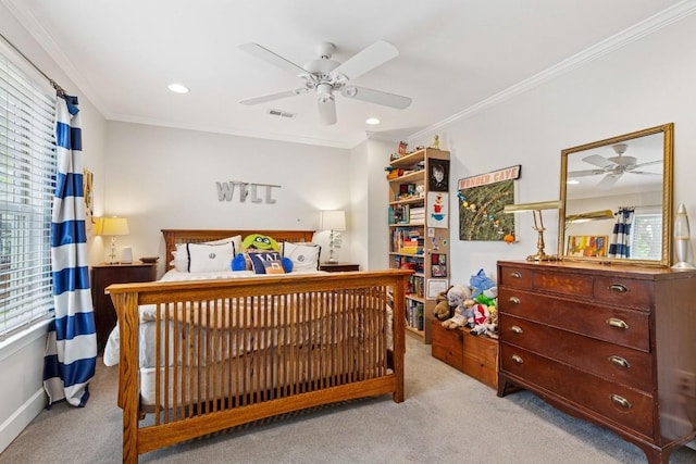 210 Cherokee Rd, Nashville, TN 37205 - carpeted bedroom featuring recessed lighting, visible vents, multiple windows, and crown molding
