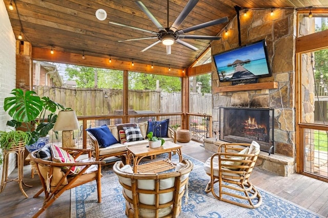210 Cherokee Rd, Nashville, TN 37205 - sunroom / solarium featuring wooden ceiling, plenty of natural light, hardwood / wood-style flooring, and lofted ceiling