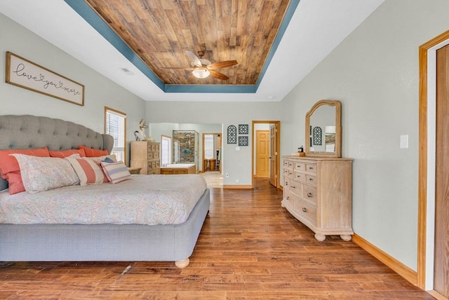700 Falls Rd, Monterey, TN 38574 - bedroom featuring baseboards, a ceiling fan, wood ceiling, a tray ceiling, and wood finished floors