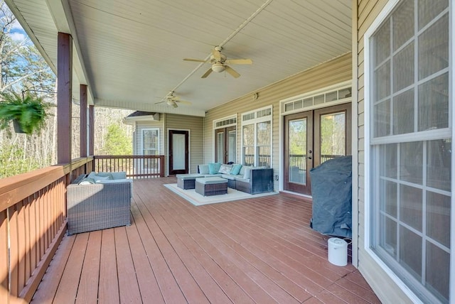 700 Falls Rd, Monterey, TN 38574 - deck featuring an outdoor living space and a ceiling fan